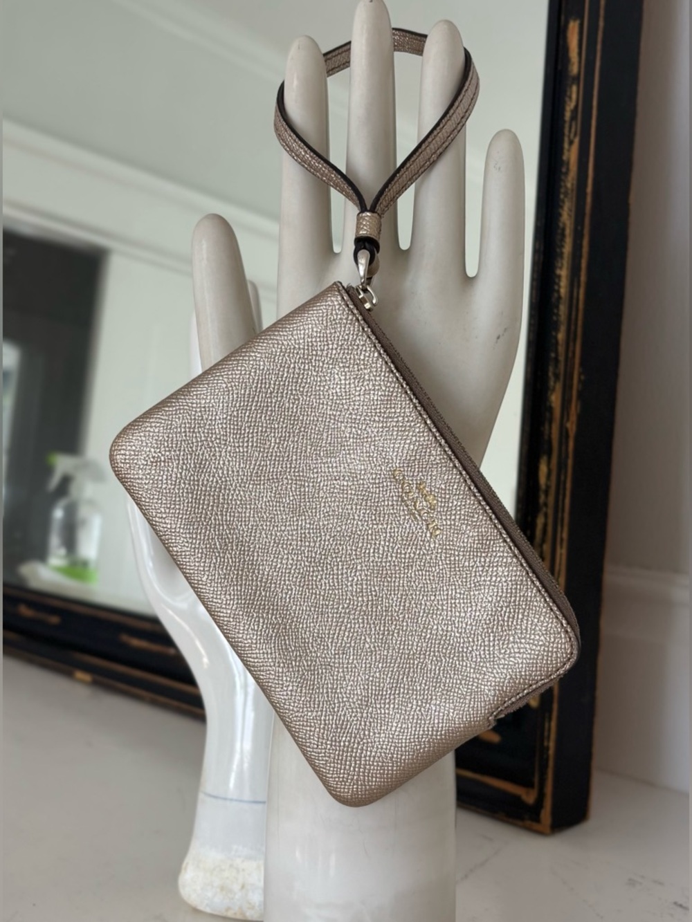 COACH Gold Corner Zip Wristlet Metallic Gold